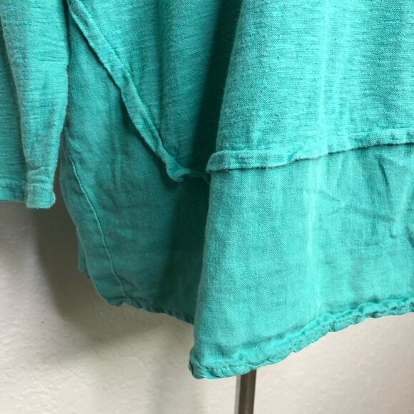 Cut loose blue green cotton linen blend knit tunic top size Small - Picture 4 of 16